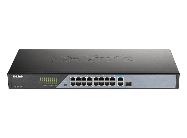 D-Link nettverkssvitsj,18-port 16x10/100 Mbit PoE ports, 2xGBit