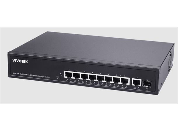 Vivotek  nettverk switch Gigabit 8 xPOE+,1 x UTP, 1 x SFP, Lite Managed
