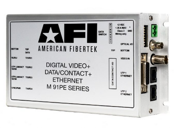 American Fibertek video og to-veis data (RS-422) mottaker. 1xSM. 12VDC