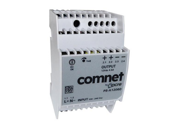 12VDC 4,5A  DIN Rail High Temp Screw Terminals.