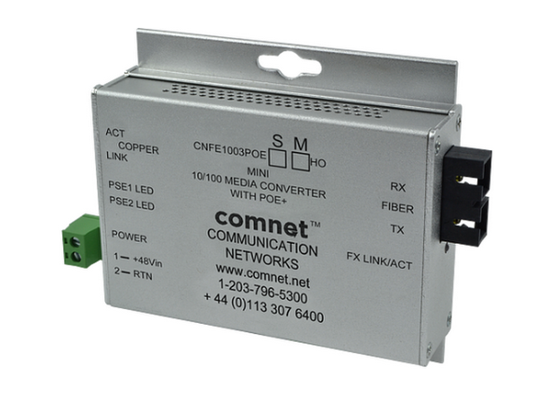 Media Conv.100Mbps, 48VDC power 1 SFP Port + 1 RJ-45 PoE+ output