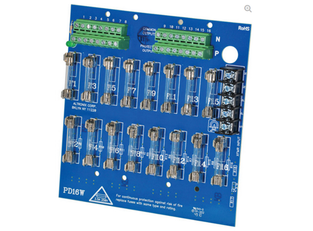 16-kanals distribusjonskrets 12/24VDC 2,5A max for hver utgang